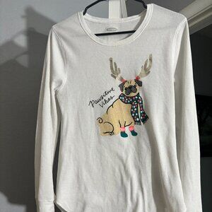 Old Navy Thermal Long Sleeve W/ xmas PUG